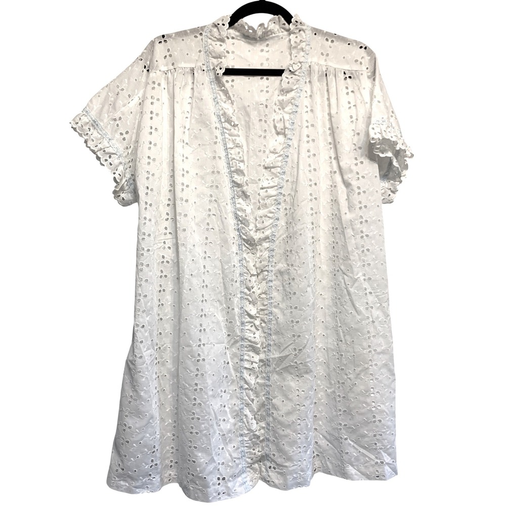 VTG 70s Deena Vintage Eyelet Lace Robe Medium White Ruffle Trim Cottagecore soft